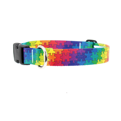 Rainbow Puzzle Dog Collar - Made in USA