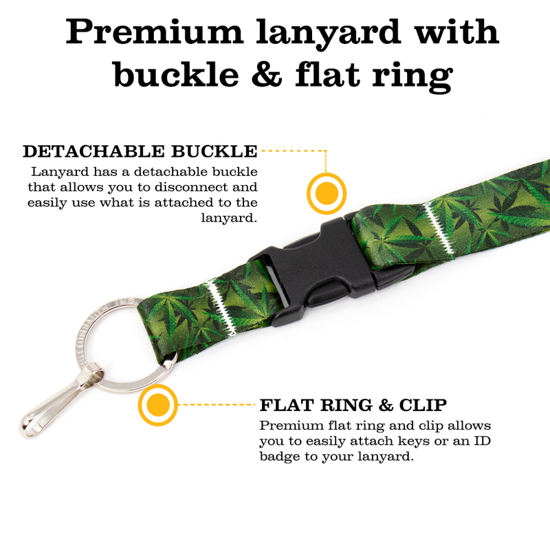 Cannabis Breakaway Lanyard - with Buckle and Flat Ring - Made in the USA