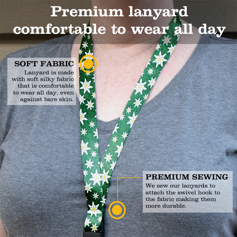 Edelweiss Premium Lanyard - with Buckle and Flat Ring - Made in the USA
