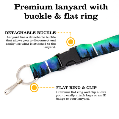 Northern Lights Premium Lanyard - with Buckle and Flat Ring - Made in the USA