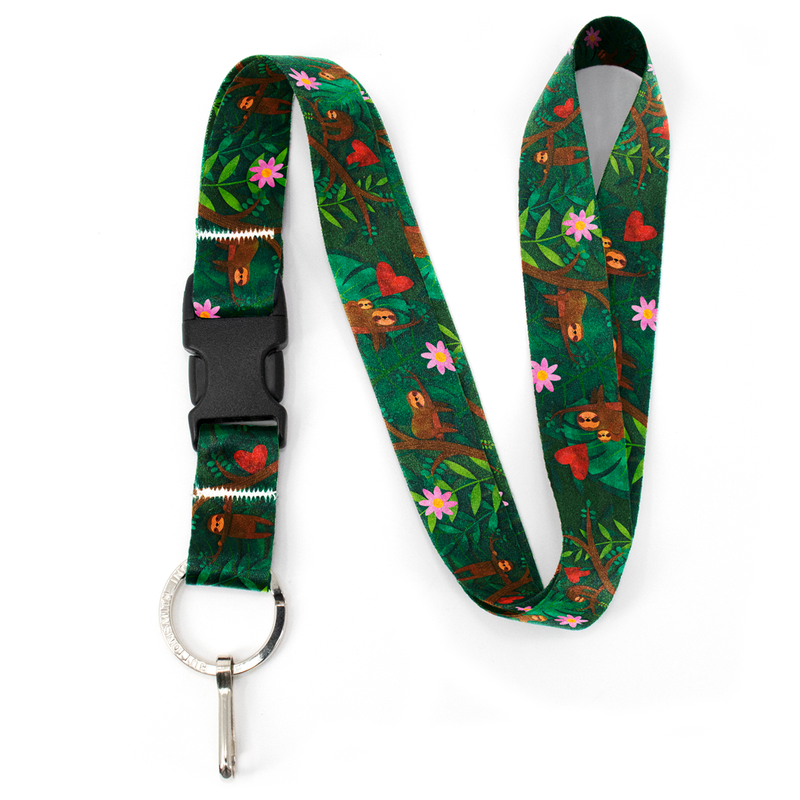 Happy Sloths Premium Lanyard - with Buckle and Flat Ring - Made in the USA