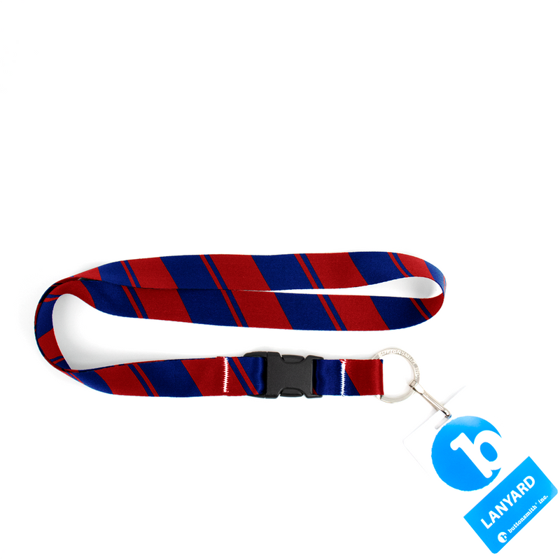 Blue Red Stripes Premium Lanyard - with Buckle and Flat Ring - Made in the USA