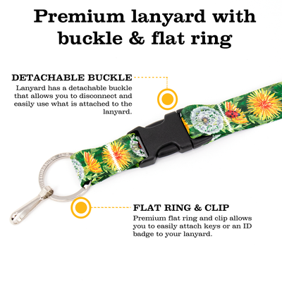 Dandelion Wishes Breakaway Lanyard - with Buckle and Flat Ring - Made in the USA