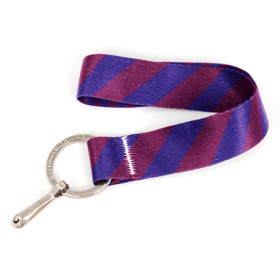 Magenta Stripes Wristlet Lanyard - Short Length with Flat Key Ring and Clip - Made in the USA