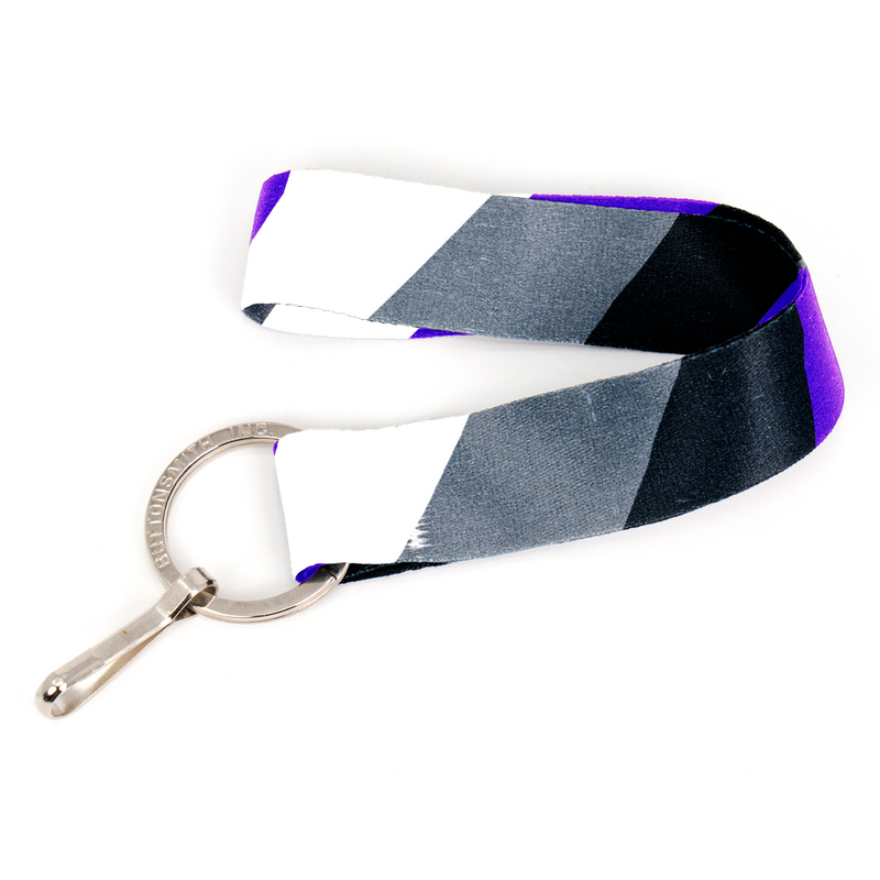 Asexual Pride Wristlet Lanyard - Short Length with Flat Key Ring and Clip - Made in the USA