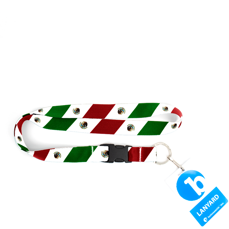 Mexican Flag Premium Lanyard - with Buckle and Flat Ring - Made in the USA