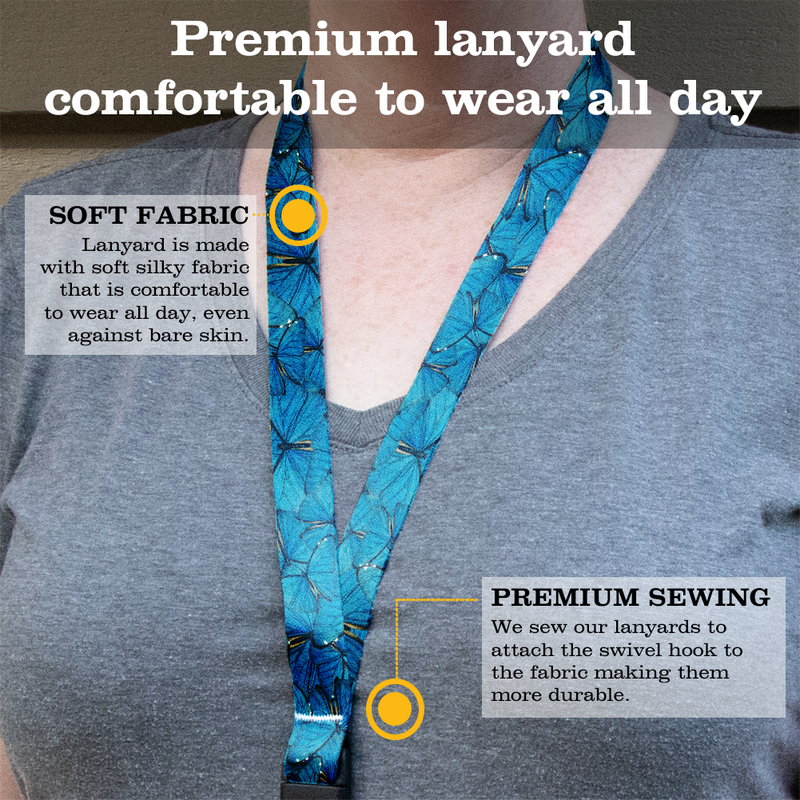 Blue Morpho Premium Lanyard - with Buckle and Flat Ring - Made in the USA