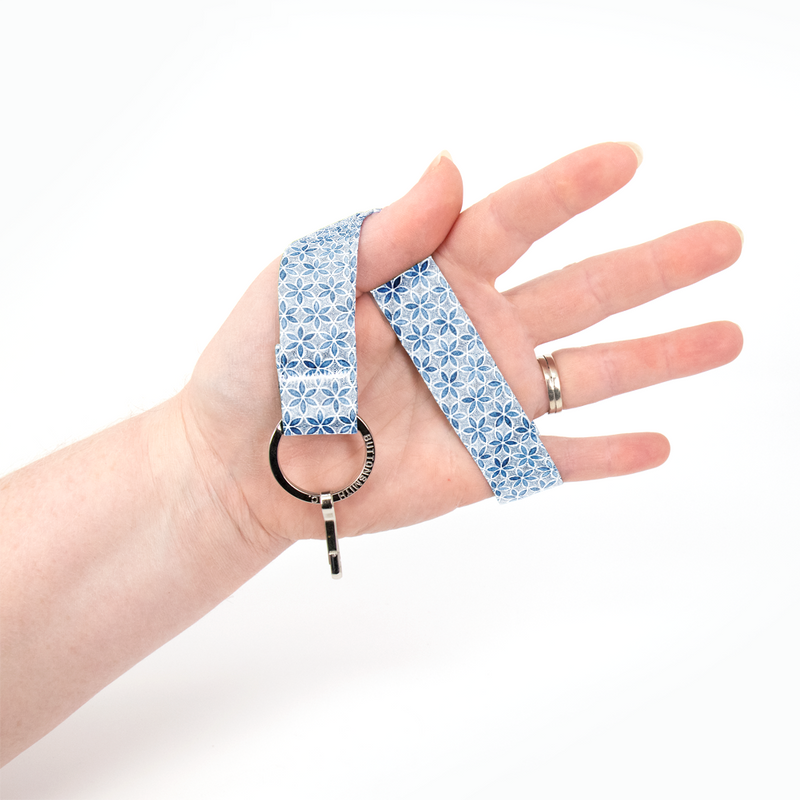 Blue Petals Wristlet Lanyard - with Buckle and Flat Ring - Made in the USA