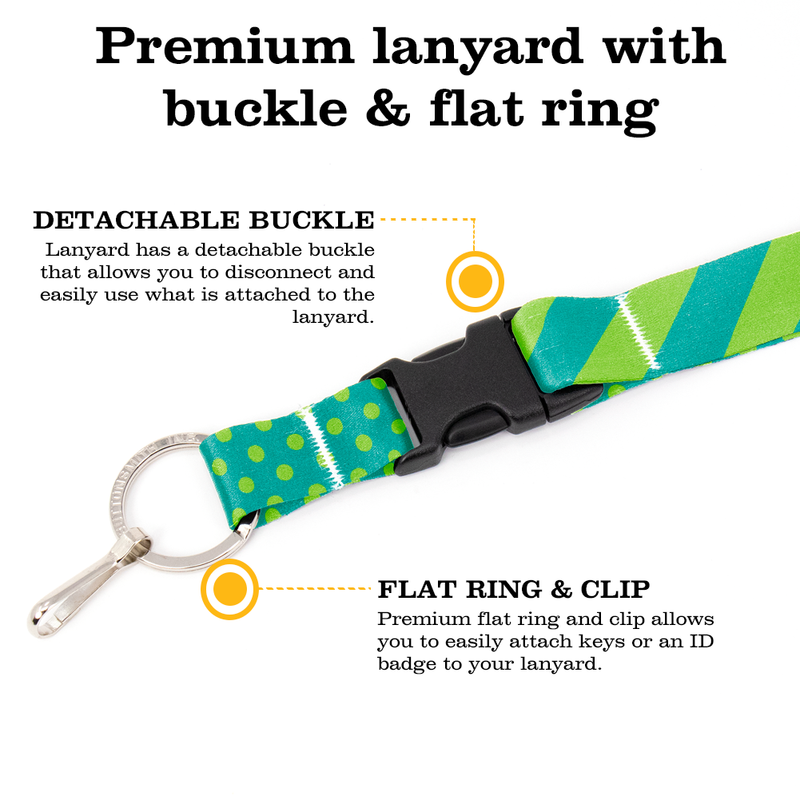 Aqua Stripes Premium Lanyard - with Buckle and Flat Ring - Made in the USA