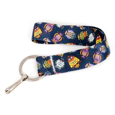 Wise Owls Wristlet Lanyard - Short Length with Flat Key Ring and Clip - Made in the USA