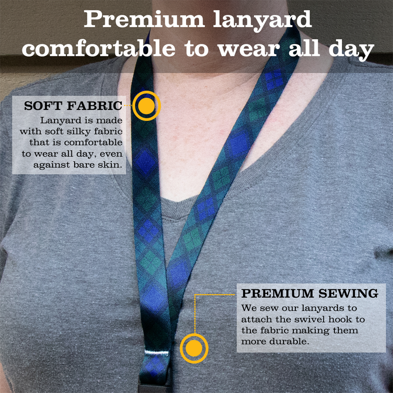 Blackwatch Plaid Premium Lanyard - with Buckle and Flat Ring - Made in the USA