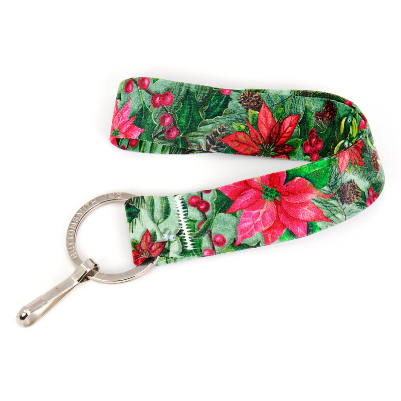 Holiday Flora Wristlet Lanyard - Short Length with Flat Key Ring and Clip - Made in the USA