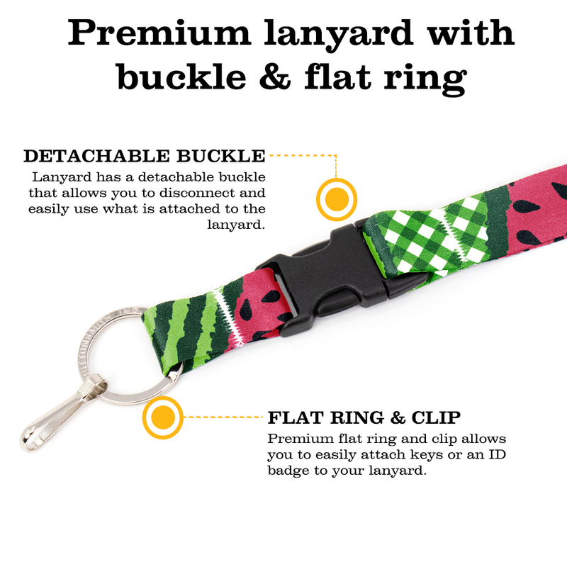 Watermelon Breakaway Lanyard - with Buckle and Flat Ring - Made in the USA