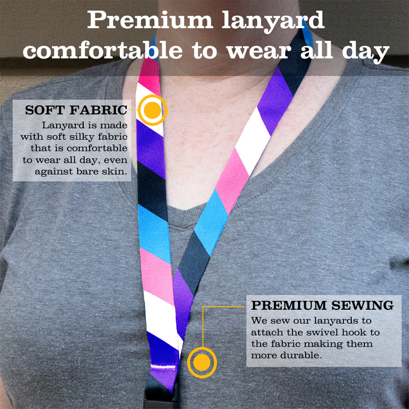 Gender Fluid Pride Premium Lanyard - with Buckle and Flat Ring - Made in the USA