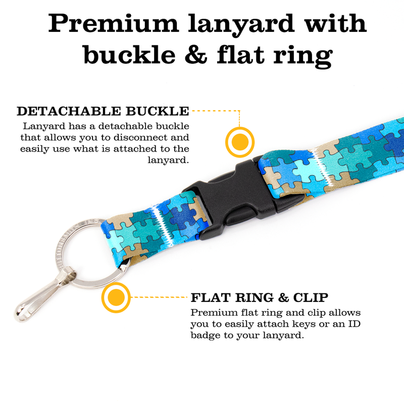 Beach Puzzle Premium Lanyard - with Buckle and Flat Ring - Made in the USA