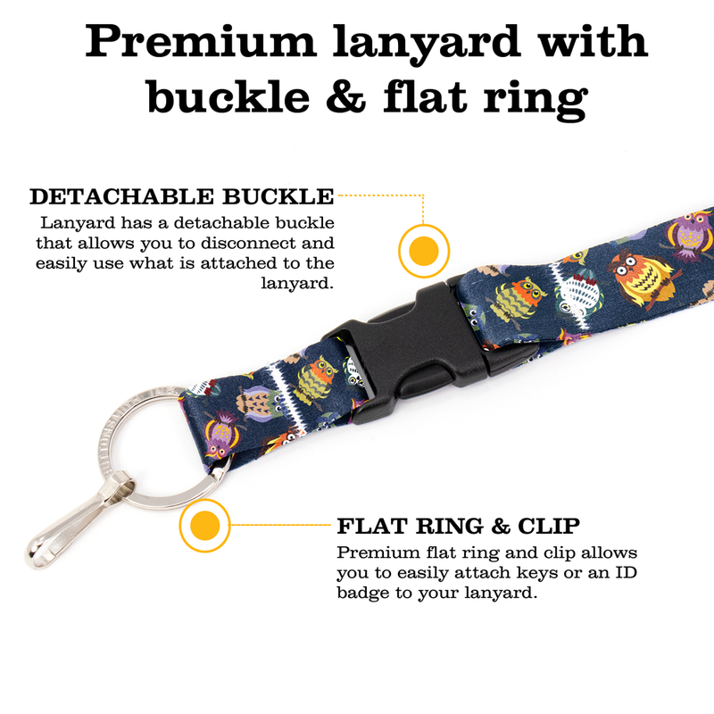 Wise Owls Breakaway Lanyard - with Buckle and Flat Ring - Made in the USA