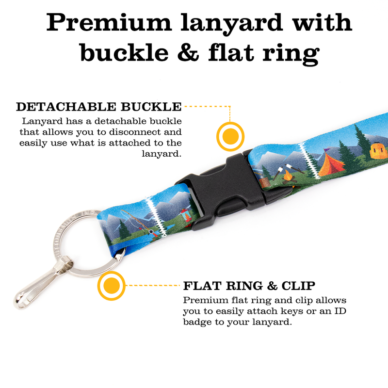 Happy Camper Premium Lanyard - with Buckle and Flat Ring - Made in the USA