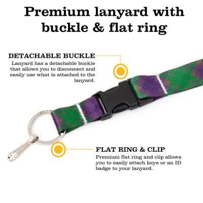Tyneside Purple Plaid Premium Lanyard - with Buckle and Flat Ring - Made in the USA