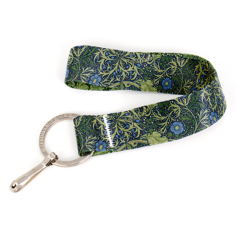 Morris Seaweed Wristlet Lanyard - Short Length with Flat Key Ring and Clip - Made in the USA