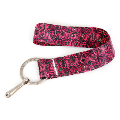Mackintosh Roses Wristlet Lanyard - Short Length with Flat Key Ring and Clip - Made in the USA