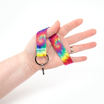 Tie Dye Wristlet Lanyard - Short Length with Flat Key Ring and Clip - Made in the USA
