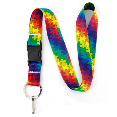 Rainbow Puzzle Premium Lanyard - with Buckle and Flat Ring - Made in the USA