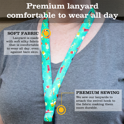 Cocktails Premium Lanyard - with Buckle and Flat Ring - Made in the USA