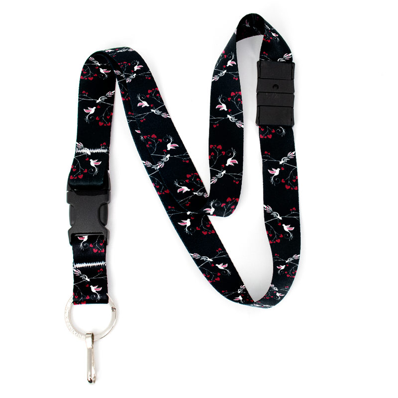 Lovebirds Black Breakaway Lanyard - with Buckle and Flat Ring - Made in the USA