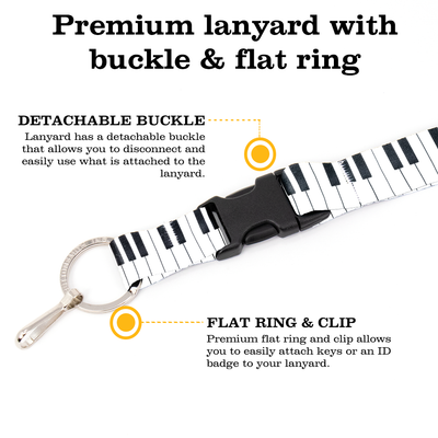 Piano Keys Breakaway Lanyard - with Buckle and Flat Ring - Made in the USA