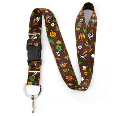Tea Time Brown Premium Lanyard - with Buckle and Flat Ring - Made in the USA
