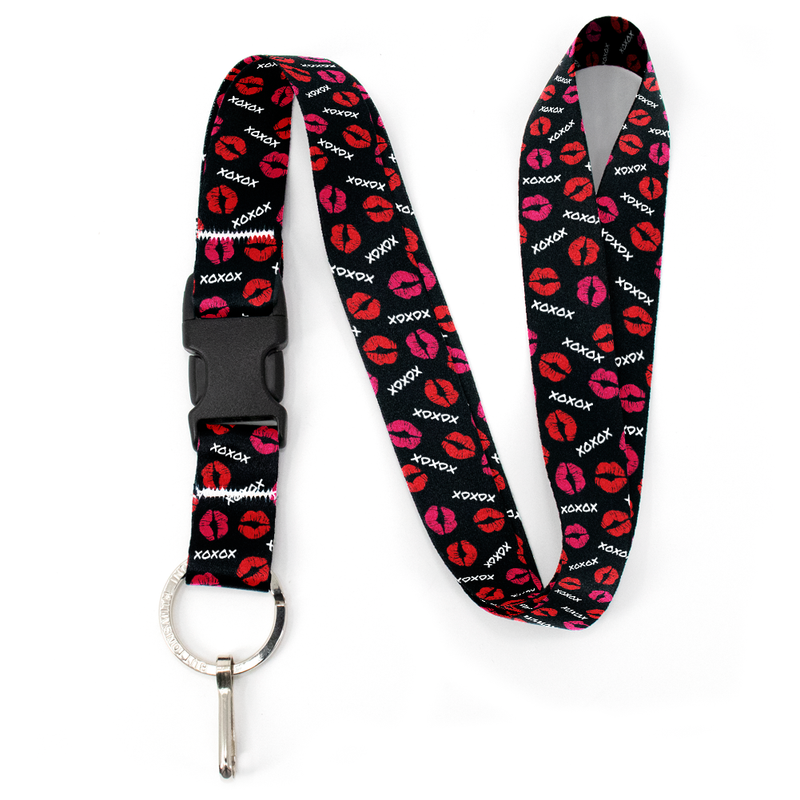 Kisses Black Premium Lanyard - with Buckle and Flat Ring - Made in the USA
