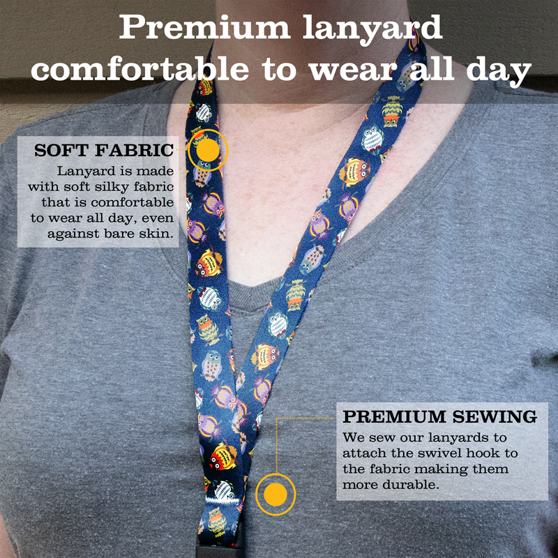 Wise Owls Premium Lanyard - with Buckle and Flat Ring - Made in the USA