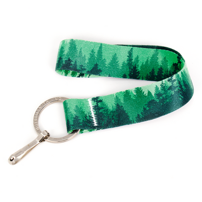 Green Trees Wristlet Lanyard - Short Length with Flat Key Ring and Clip - Made in the USA