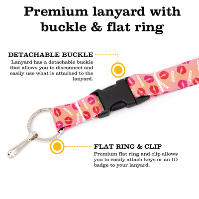 Kisses Blush Premium Lanyard - with Buckle and Flat Ring - Made in the USA