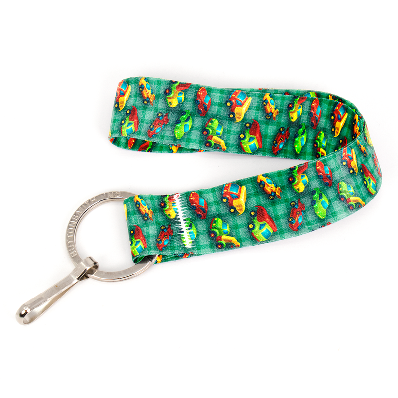 Toy Wheels Green Wristlet Lanyard - Short Length with Flat Key Ring and Clip - Made in the USA