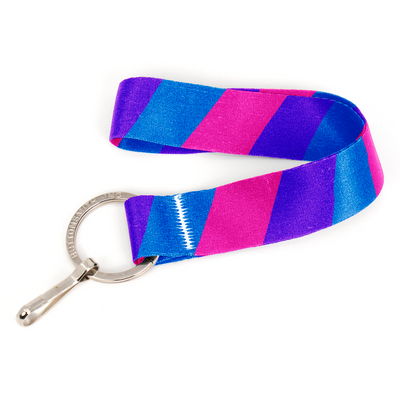 Bisexual Pride Wristlet Lanyard - Short Length with Flat Key Ring and Clip - Made in the USA