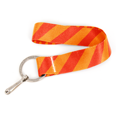 Orange Stripes Wristlet Lanyard - Short Length with Flat Key Ring and Clip - Made in the USA