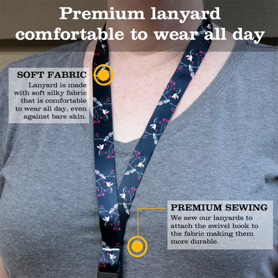 Lovebirds Black Breakaway Lanyard - with Buckle and Flat Ring - Made in the USA