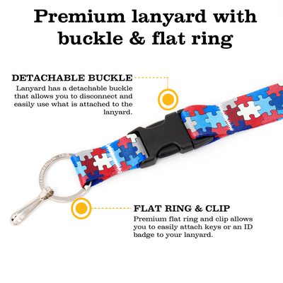Democracy Puzzle Breakaway Lanyard - with Buckle and Flat Ring - Made in the USA