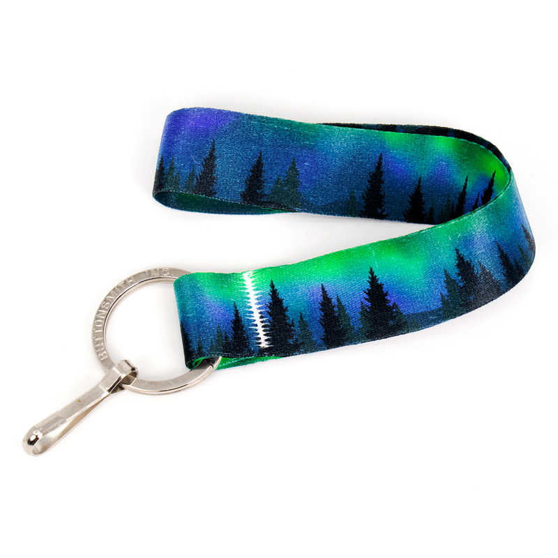 Northern Lights Wristlet Lanyard - Short Length with Flat Key Ring and Clip - Made in the USA