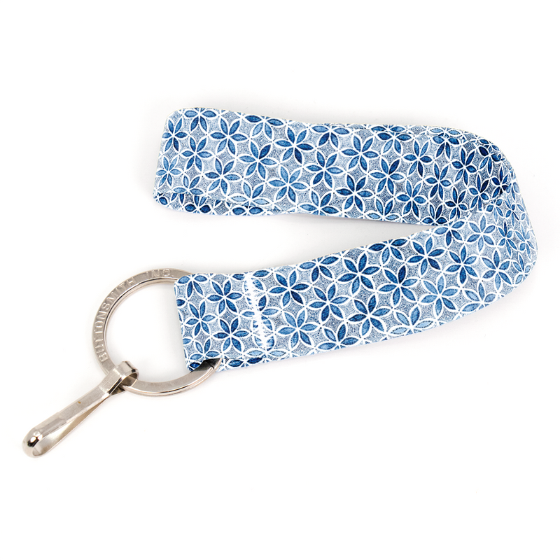 Blue Petals Wristlet Lanyard - with Buckle and Flat Ring - Made in the USA