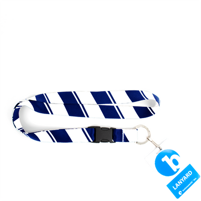 Blue White Stripes Premium Lanyard - with Buckle and Flat Ring - Made in the USA