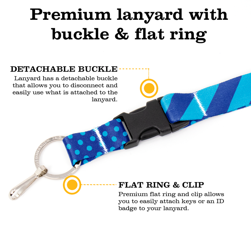 Blue Stripes Premium Lanyard - with Buckle and Flat Ring - Made in the USA