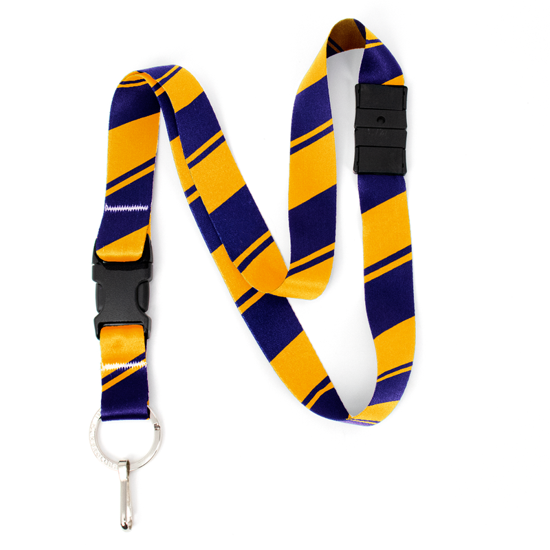 Purple Gold Stripes Breakaway Lanyard - with Buckle and Flat Ring - Made in the USA