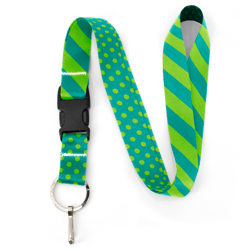 Aqua Stripes Premium Lanyard - with Buckle and Flat Ring - Made in the USA