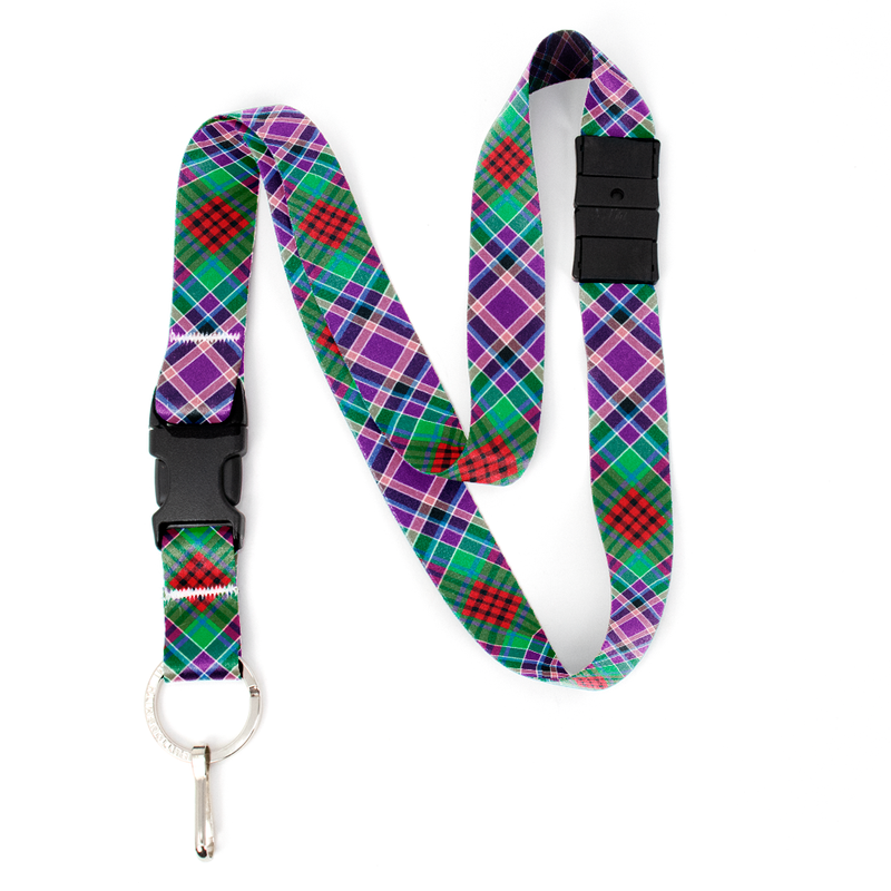 Gordon Red Plaid Breakaway Lanyard - with Buckle and Flat Ring - Made in the USA