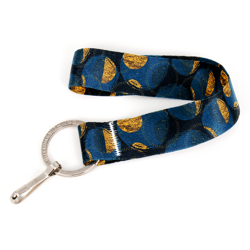 Moon Phases Wristlet Lanyard - Short Length with Flat Key Ring and Clip - Made in the USA