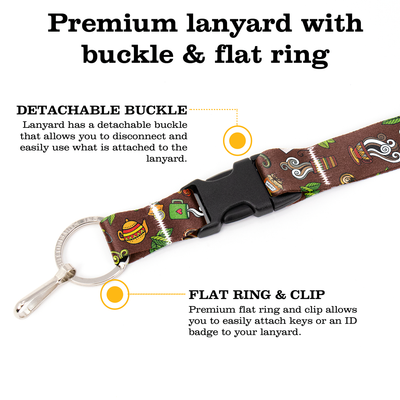 Tea Time Brown Premium Lanyard - with Buckle and Flat Ring - Made in the USA