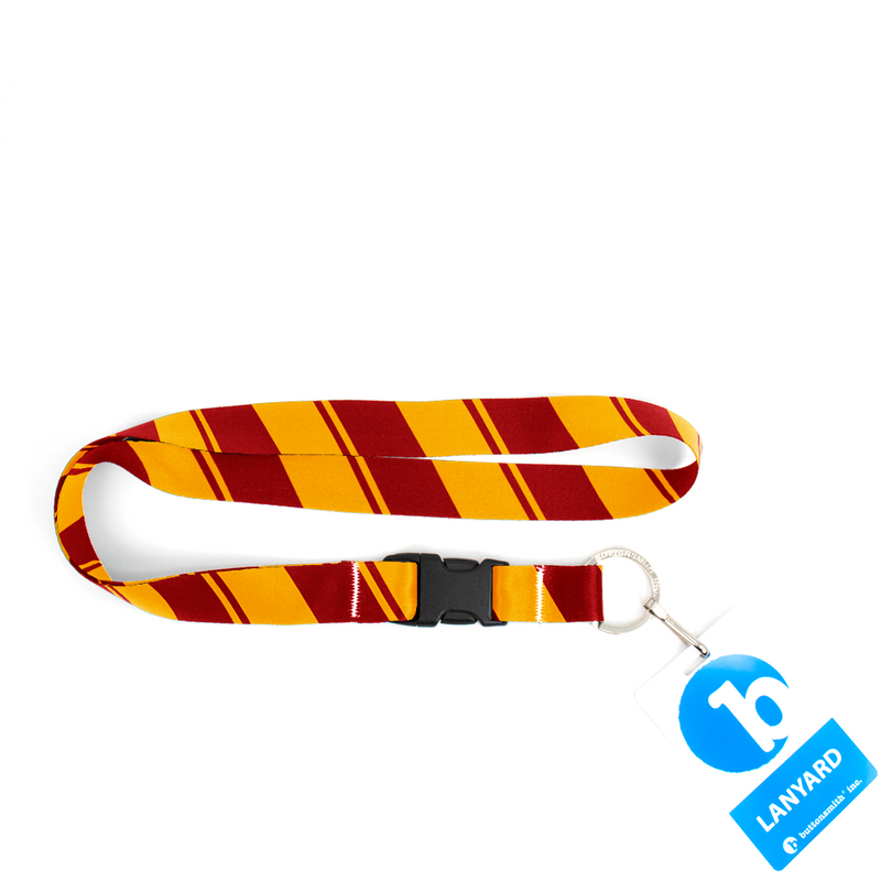 Red Gold Stripes Premium Lanyard - with Buckle and Flat Ring - Made in the USA