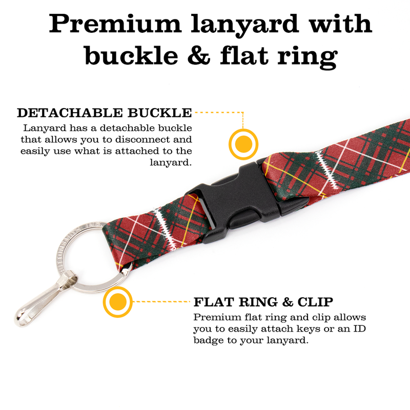 Bruce Plaid Premium Lanyard - with Buckle and Flat Ring - Made in the USA